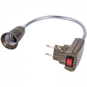 Переходник вилка-патрон ECOLA BASE APT7NOEAY E27 гибкий 150мм c выключателем, черненая бронза