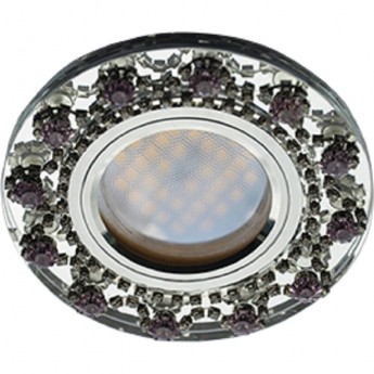 Светильник ECOLA MR16 DL1660 GU5.3 Glass Стекло Круг с прозр.и аметист. стразами Корона (оправа хром)/фон зерк./центр.часть хром 28x93 Светильник ECOLA MR16 DL1660 GU5.3 Glass Стекло Круг с прозр.и аметист. стразами Корона (оправа хром)/фон зерк./центр.часть хром 28x93